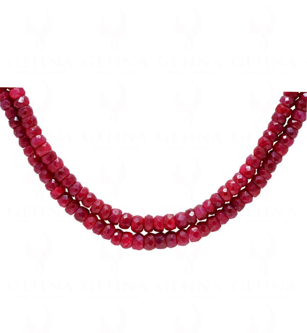 2 Rows Of Ruby Gemstone Cushion Shape Beaded Necklace NP-1457