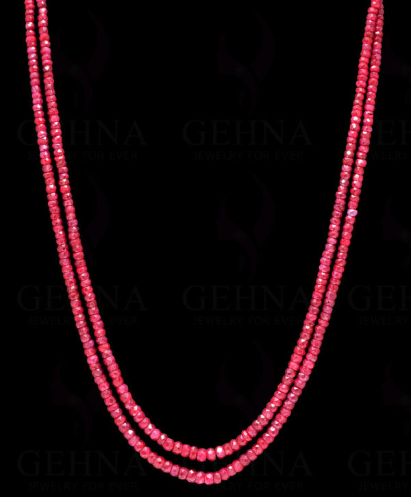 2 Rows Of Ruby Gemstone Cushion Shape Beaded Necklace NP-1457