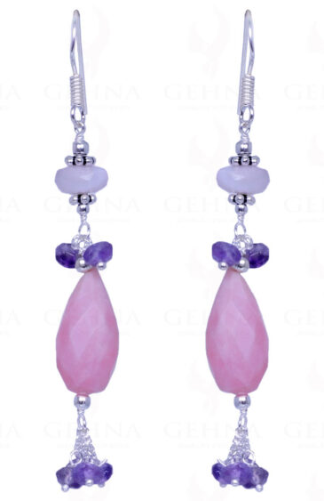 Amethyst & Pink Opal Gemstone Bead Earrings Made In .925 Solid Silver ES-1462