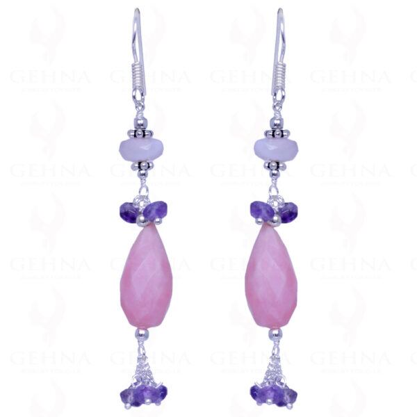 Amethyst & Pink Opal Gemstone Bead Earrings Made In .925 Solid Silver ES-1462