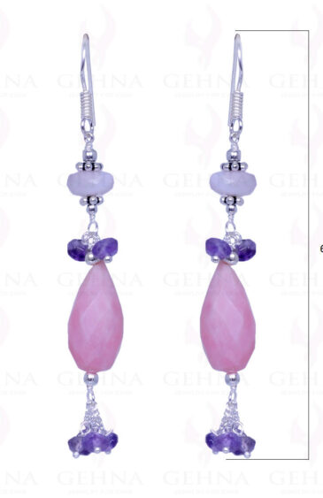Amethyst & Pink Opal Gemstone Bead Earrings Made In .925 Solid Silver ES-1462
