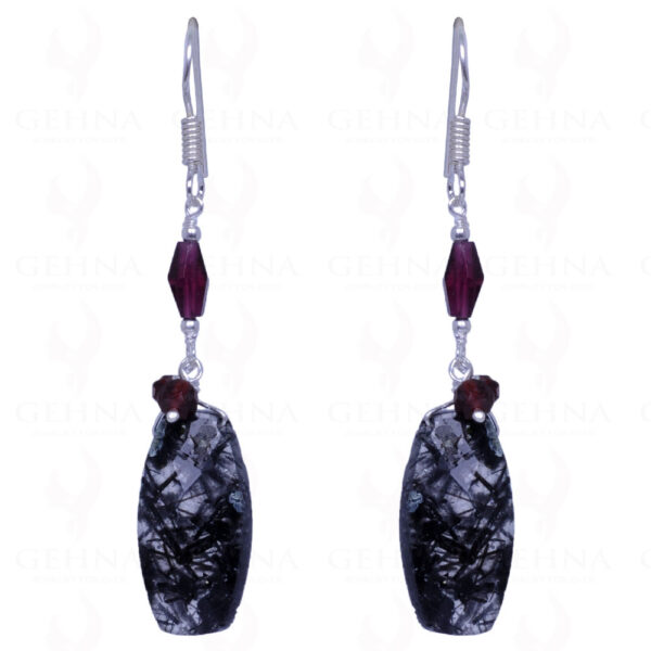 Red Garnet & Rutile Quartz Gemstone Bead Earrings In .925 Solid Silver ES-1464