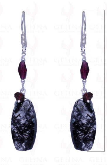 Red Garnet & Rutile Quartz Gemstone Bead Earrings In .925 Solid Silver ES-1464
