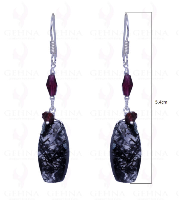 Red Garnet & Rutile Quartz Gemstone Bead Earrings In .925 Solid Silver ES-1464