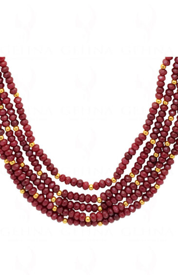 5 Rows Of Ruby Gemstone Faceted Bead Necklace NP-1464