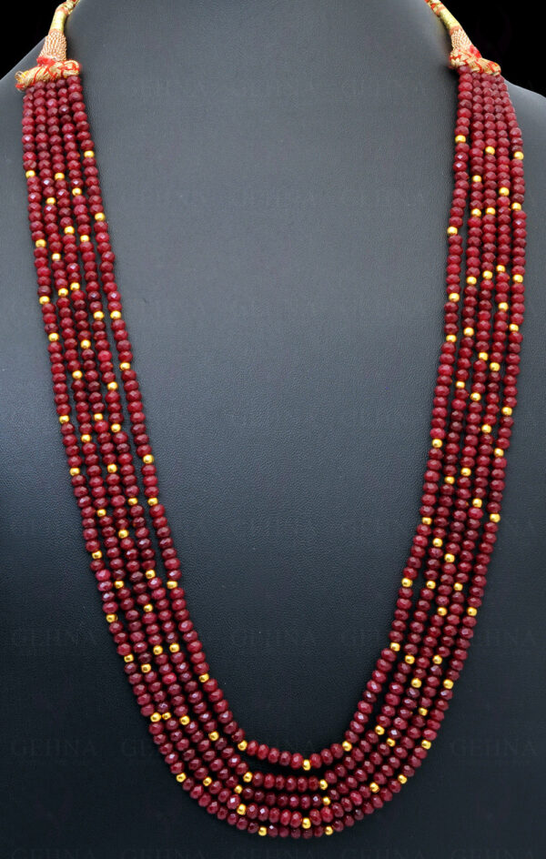 5 Rows Of Ruby Gemstone Faceted Bead Necklace NP-1464