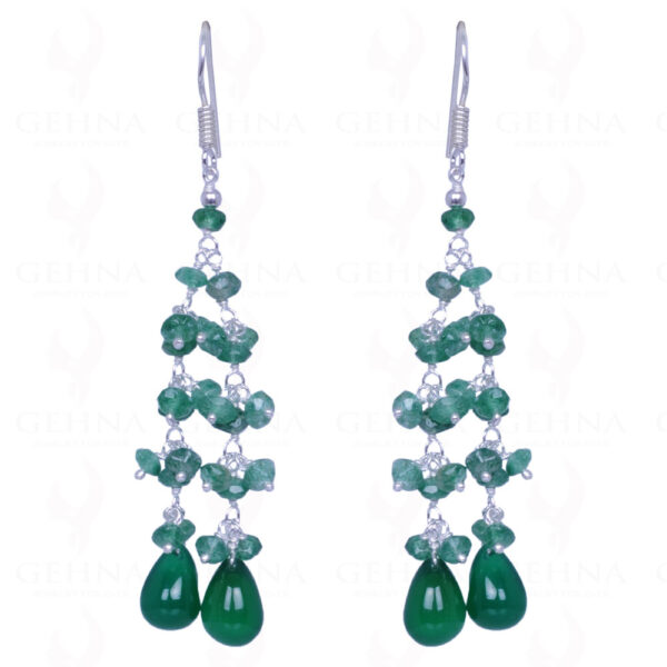 Emerald & Green Onyx Gemstone Bead Earrings Made In .925 Solid Silver ES-1468