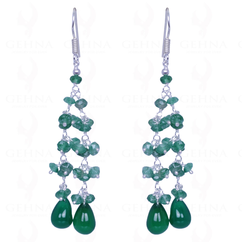 Emerald & Green Onyx Gemstone Bead Earrings Made In .925 Solid Silver ES-1468