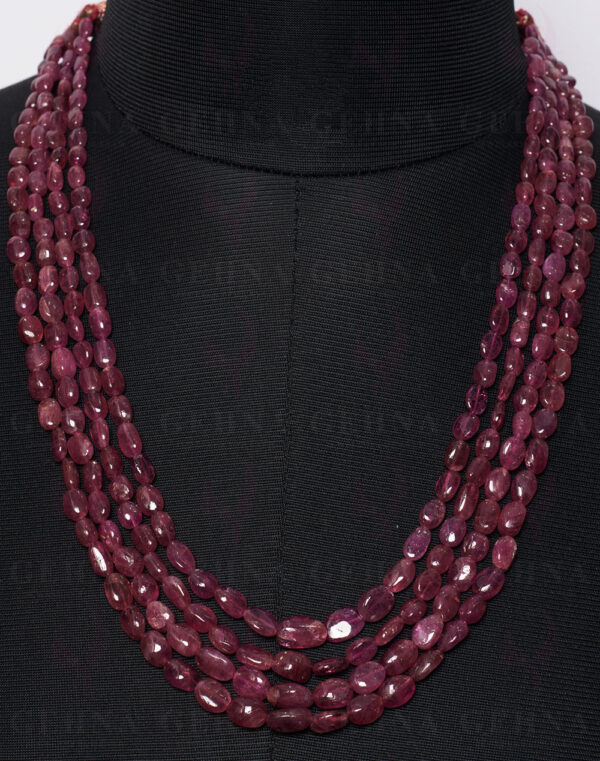 4 Rows of Pink Tourmaline Gemstone Oval Shaped Necklace NS-1468