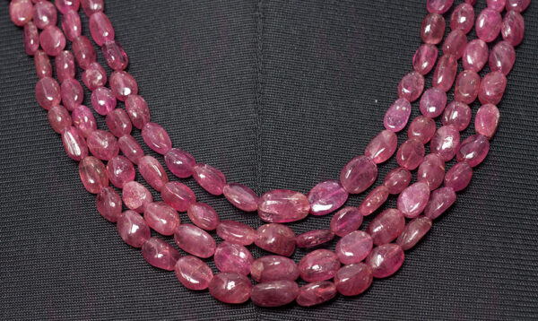 4 Rows of Pink Tourmaline Gemstone Oval Shaped Necklace NS-1468