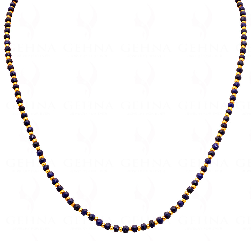 Blue Sapphire Gemstones With Golden Beads Necklace NP-1471