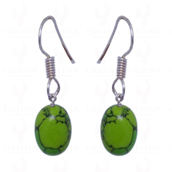 Green Turquoise Oval Gemstone Earrings Made In .925 Sterling Silver ES-1472