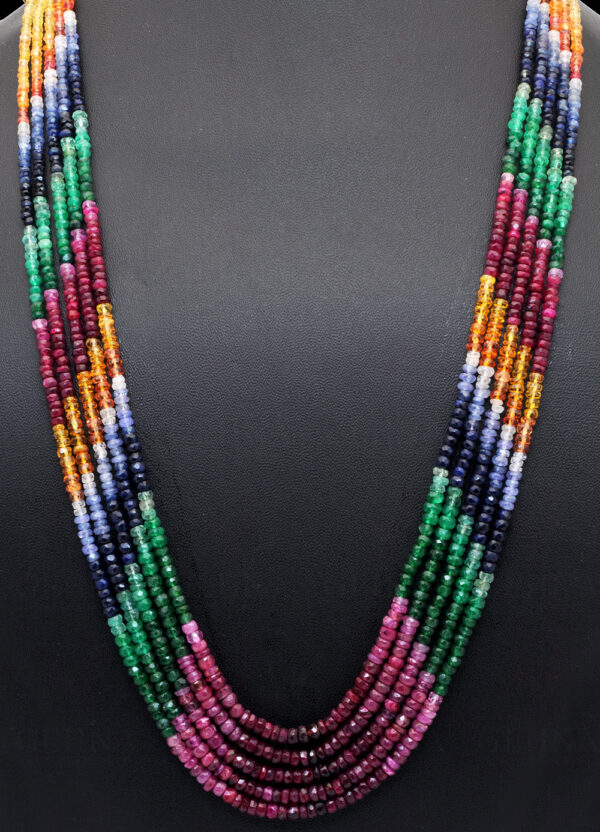 Ruby Emerald Sapphire 5 Rows Faceted Bead Necklace & Earring Set NP-1472