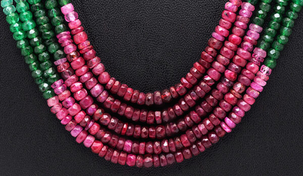 Ruby Emerald Sapphire 5 Rows Faceted Bead Necklace & Earring Set NP-1472