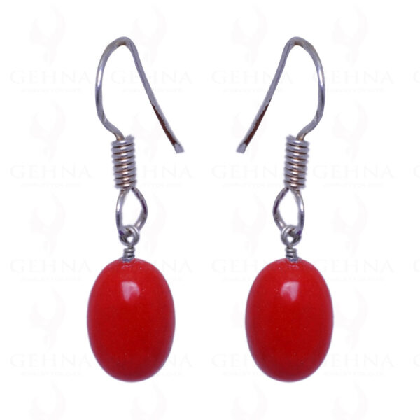 Coral Oval Gemstone Earrings Made In .925 Sterling Silver ES-1473