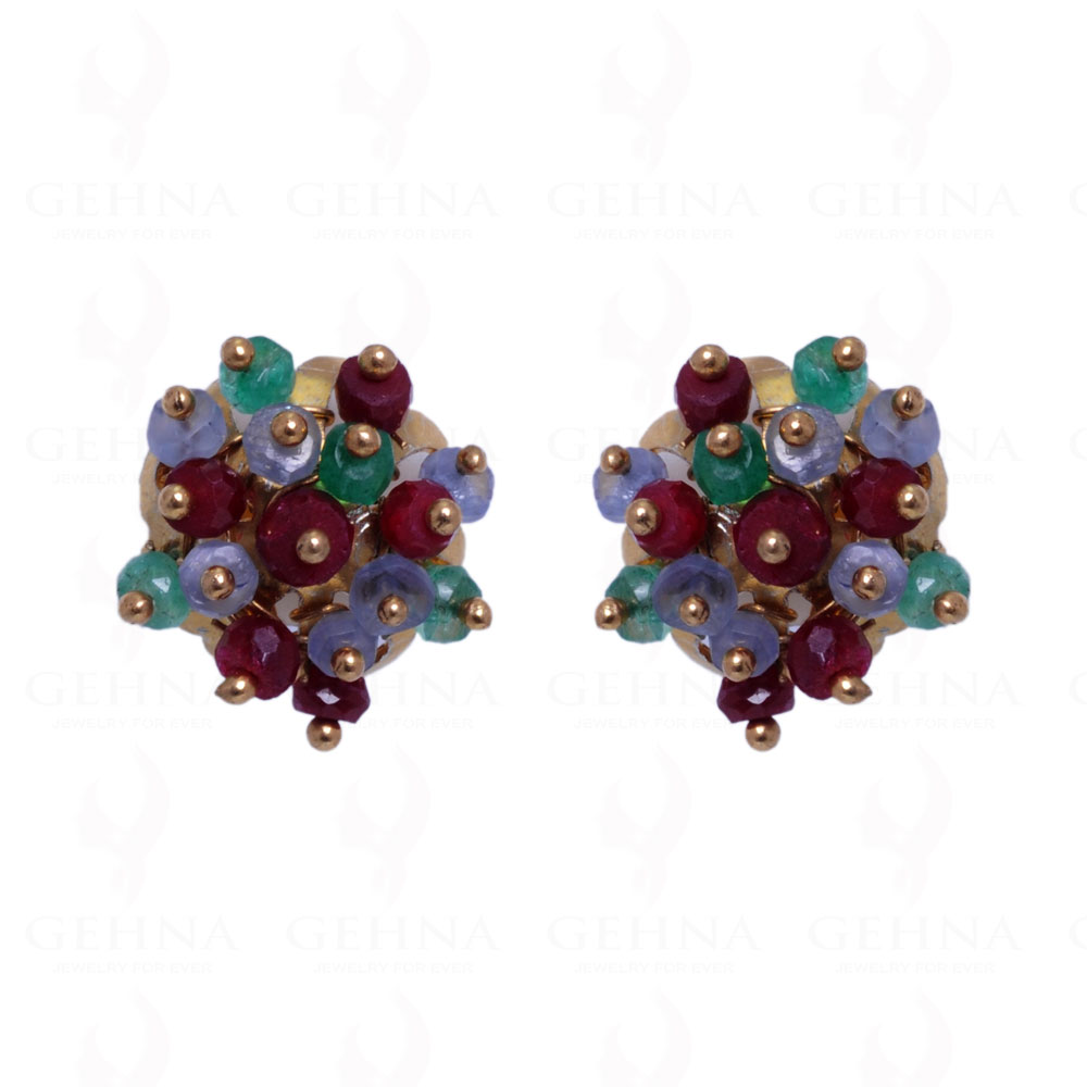Emerald, Ruby & Sapphire Gemstone Bead Earrings In 925 Sterling Silver ES-1474