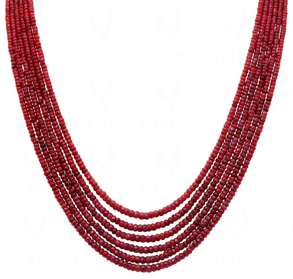 6 Rows Of Ruby Gemstone Faceted Bead Round Shape Necklace NP-1474