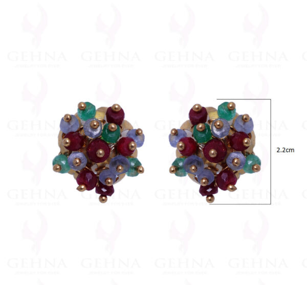 Emerald, Ruby & Sapphire Gemstone Bead Earrings In 925 Sterling Silver ES-1474