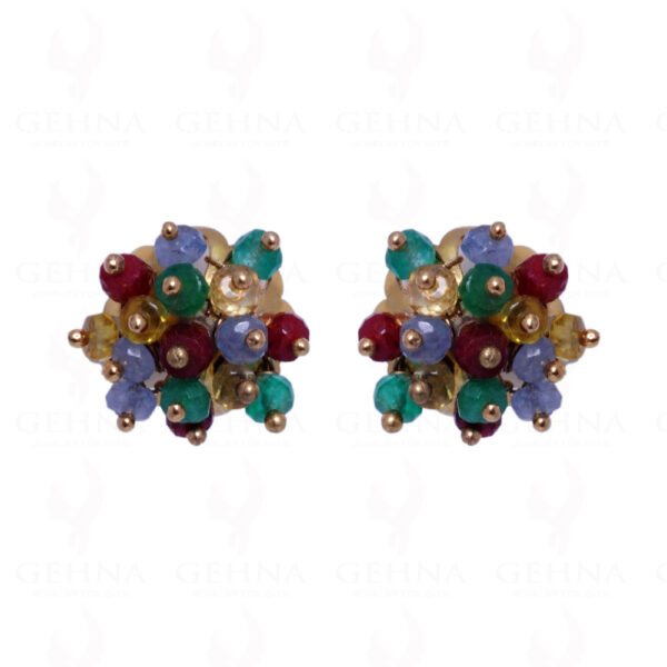 Emerald, Ruby & Sapphire Gemstone Bead Earrings In 925 Sterling Silver ES-1475