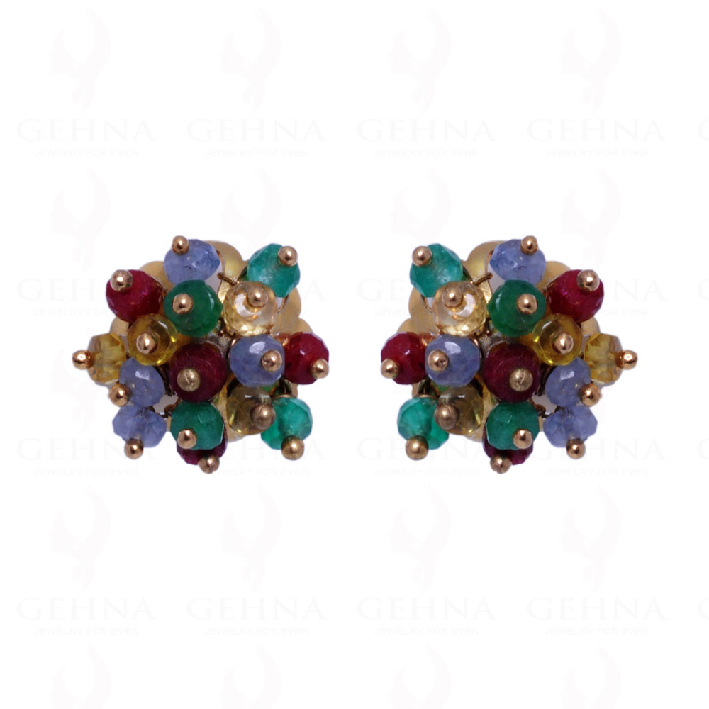 Emerald, Ruby & Sapphire Gemstone Bead Earrings In 925 Sterling Silver ES-1475
