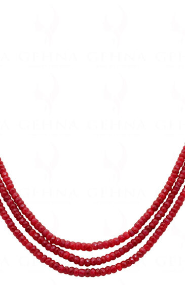 3 Rows Of Ruby Gemstone Faceted Bead Necklace NP-1475