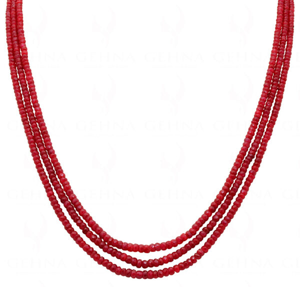 3 Rows Of Ruby Gemstone Faceted Bead Necklace NP-1475