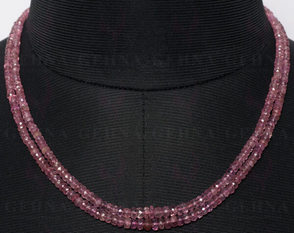 2 Rows of Pink Tourmaline Gemstone Faceted Bead Necklace NS-1475