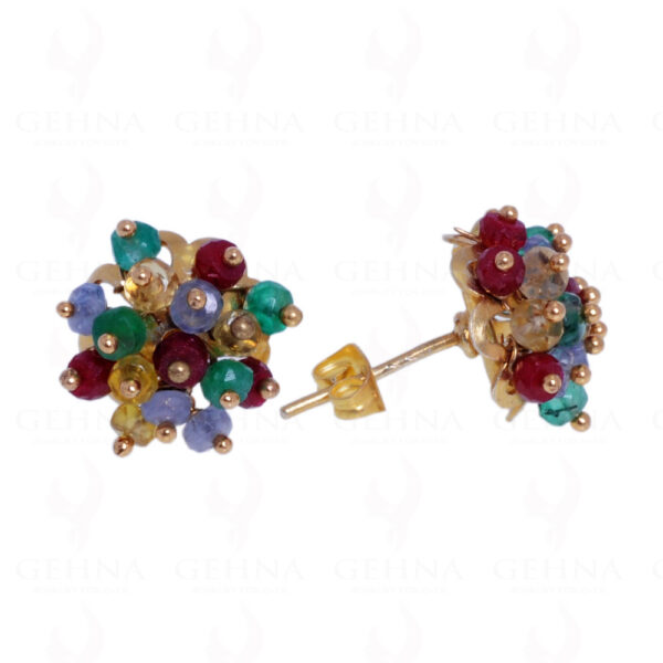 Emerald, Ruby & Sapphire Gemstone Bead Earrings In 925 Sterling Silver ES-1475