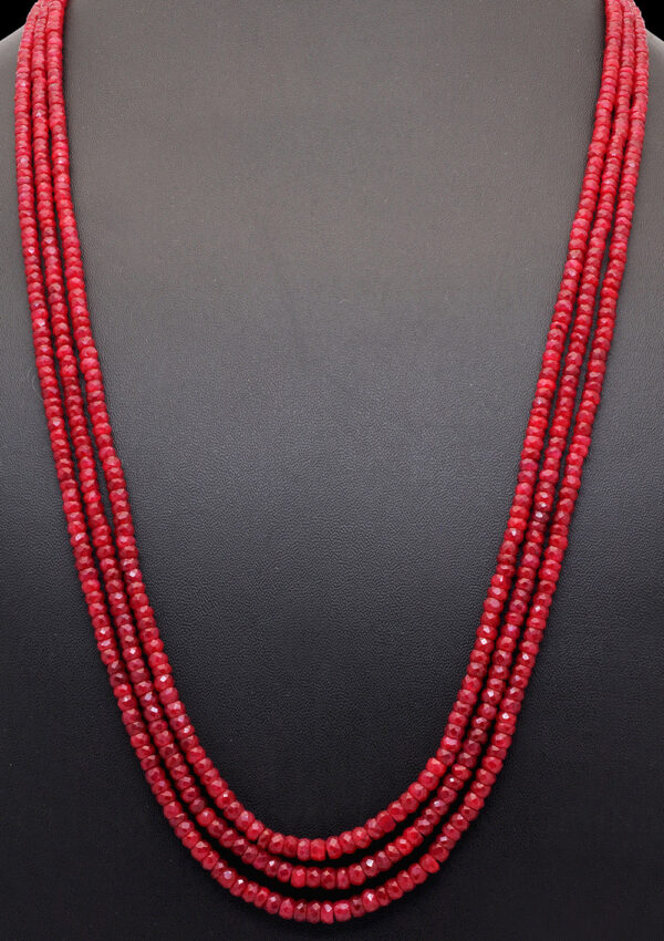 3 Rows Of Ruby Gemstone Faceted Bead Necklace NP-1475