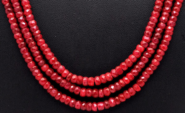 3 Rows Of Ruby Gemstone Faceted Bead Necklace NP-1475