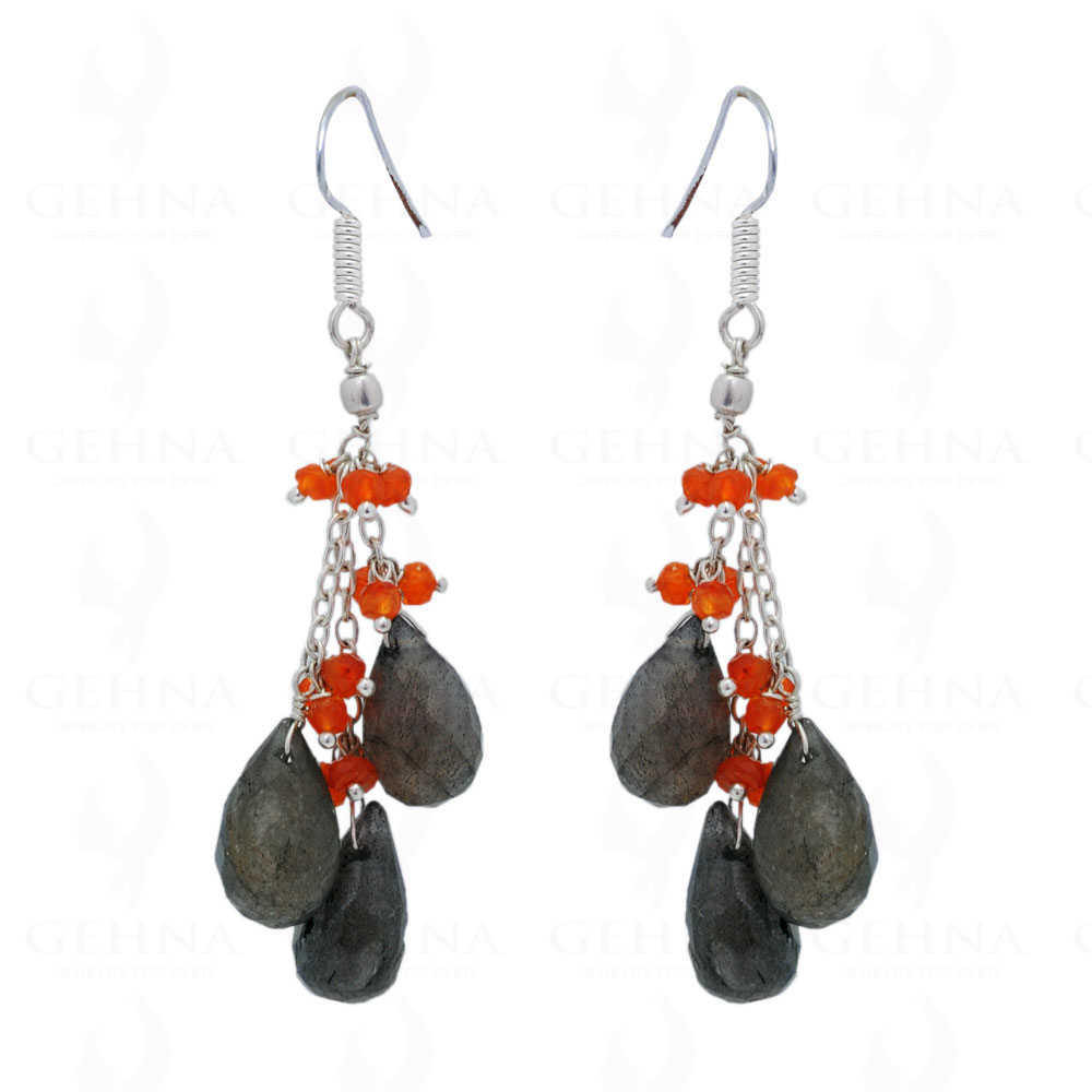 Carnelian & Labradorite Gemstone Bead Earrings In 925 Sterling Silver ES-1476