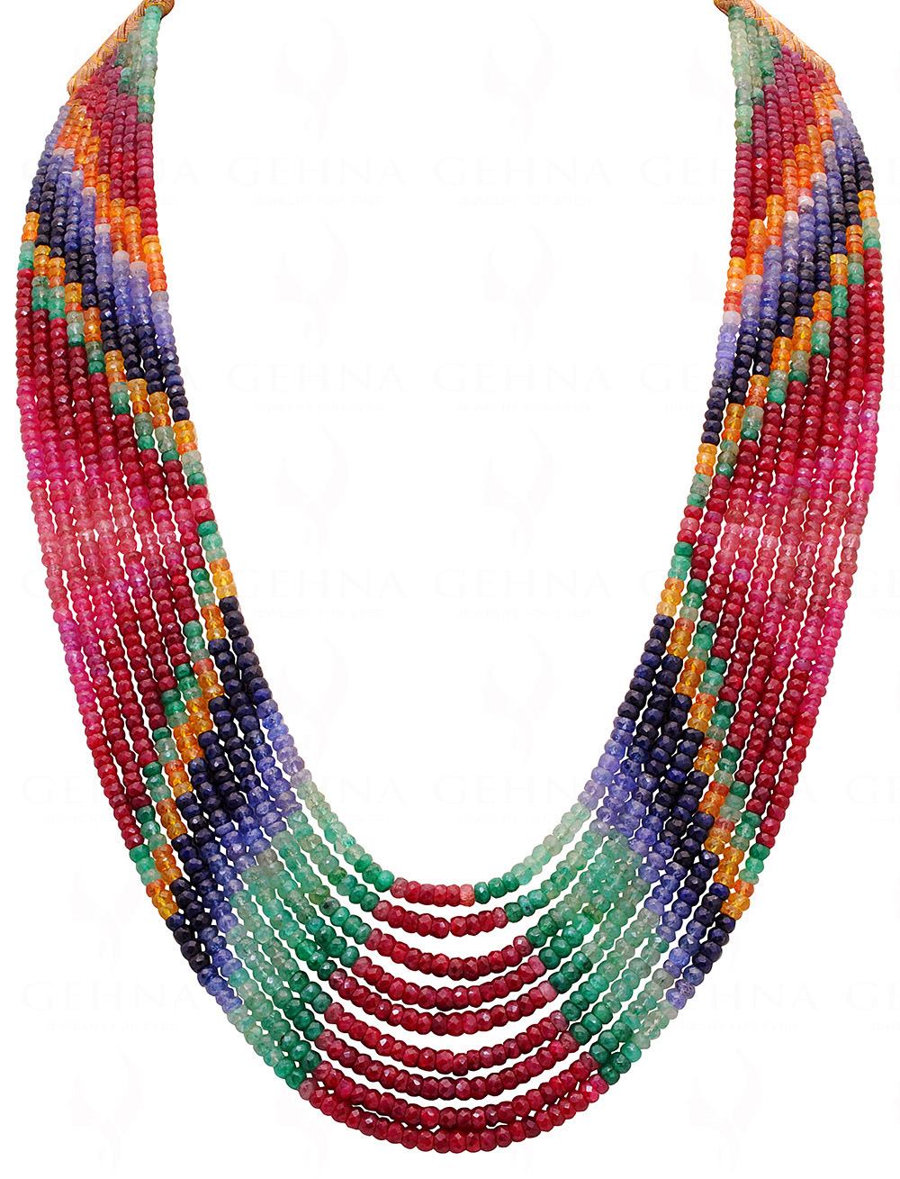 Ruby Emerald Sapphire 9 Rows Faceted Bead Necklace NP-1476