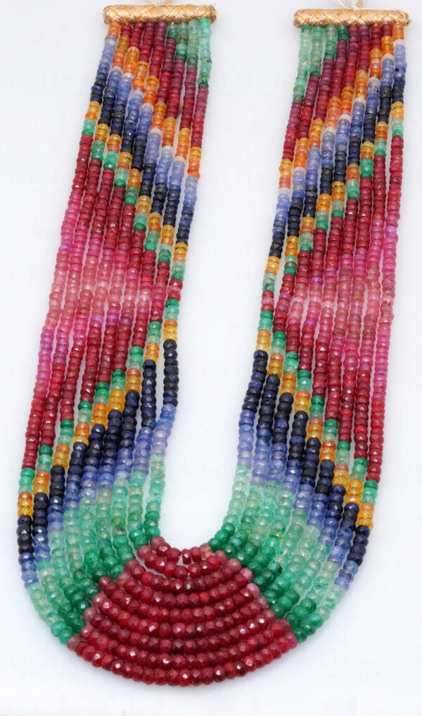 Ruby Emerald Sapphire 9 Rows Faceted Bead Necklace NP-1476