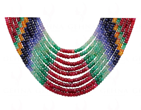 Ruby Emerald Sapphire 9 Rows Faceted Bead Necklace NP-1476