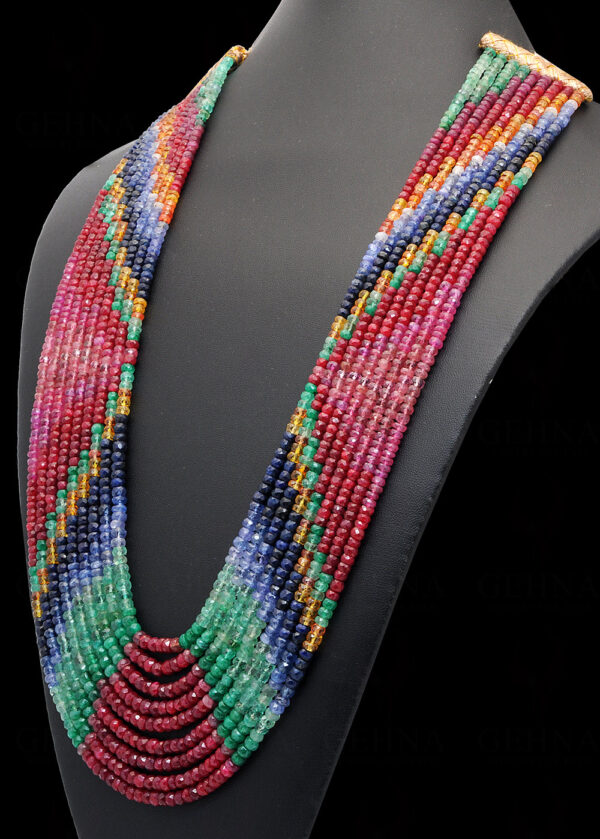 Ruby Emerald Sapphire 9 Rows Faceted Bead Necklace NP-1476