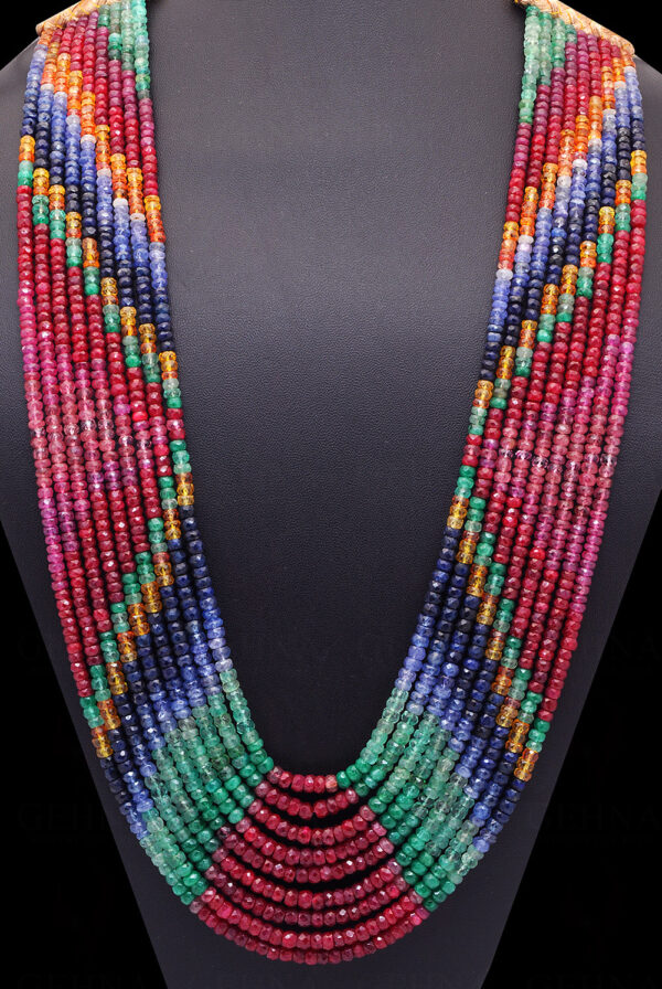 Ruby Emerald Sapphire 9 Rows Faceted Bead Necklace NP-1476