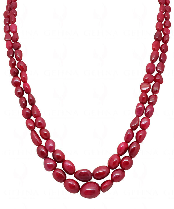2 Rows Of Rare Ruby Gemstone Tumble Bead Necklace NP-1477