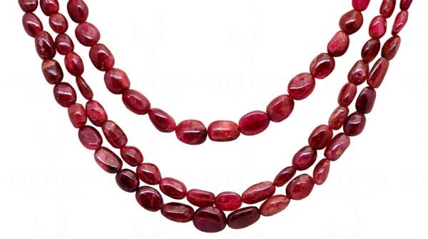 3 Rows of Pink Tourmaline Gemstone Oval Shaped Necklace NS-1477