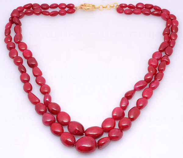 2 Rows Of Rare Ruby Gemstone Tumble Bead Necklace NP-1477