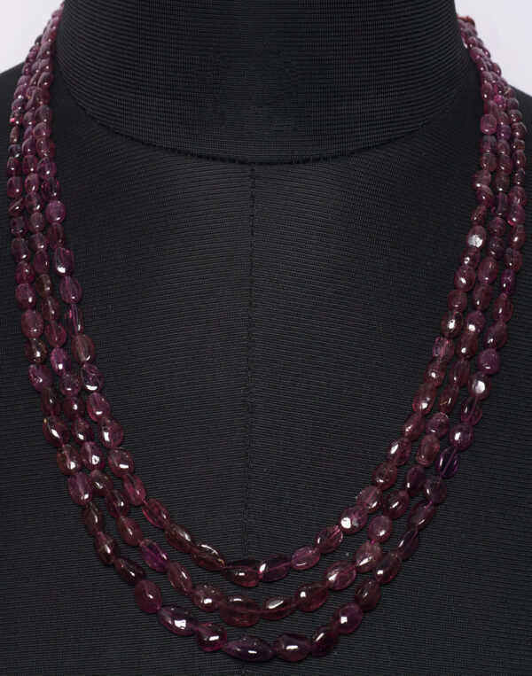 3 Rows of Pink Tourmaline Gemstone Oval Shaped Necklace NS-1477