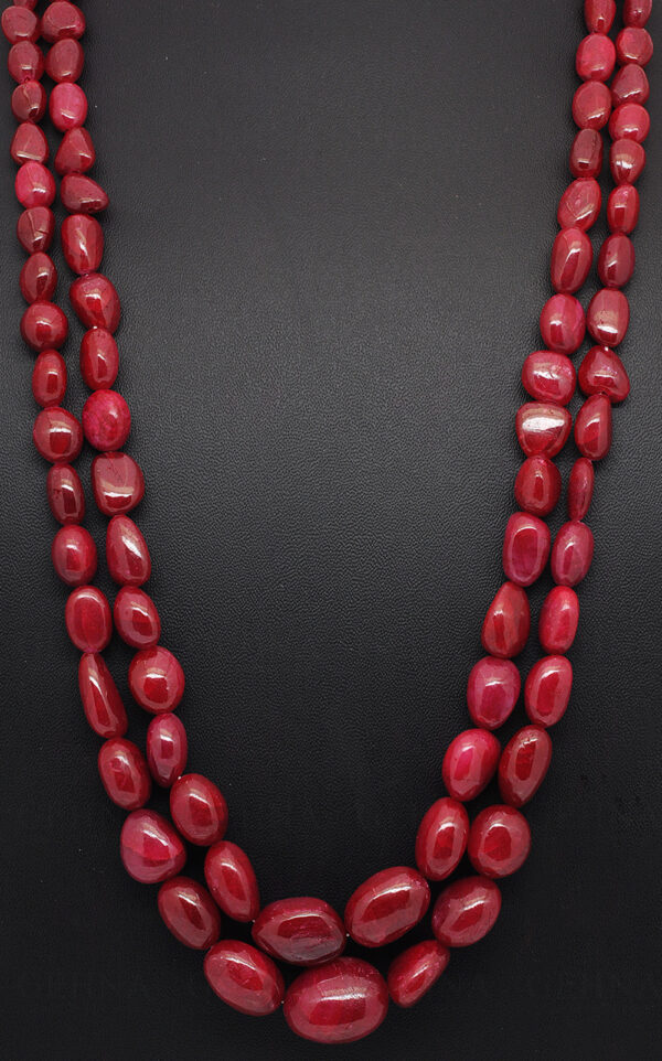 2 Rows Of Rare Ruby Gemstone Tumble Bead Necklace NP-1477