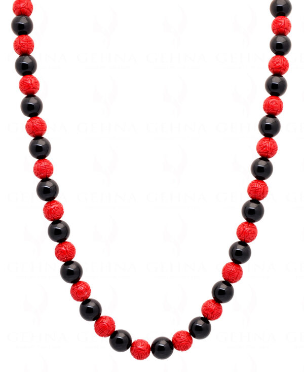 Black Onyx & Red Jasper Gemstone Cabochon Necklace NS-1478