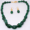 Row Of Natural Emerald Gemstone Tumble Bead Necklace & Earring Set NP-1478