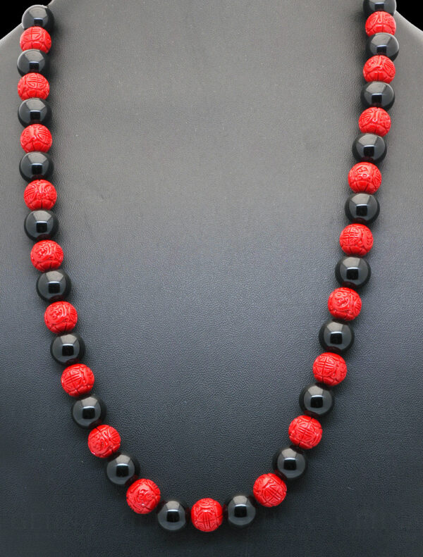 Black Onyx & Red Jasper Gemstone Cabochon Necklace NS-1478