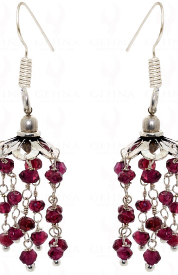 Red Garnet Gemstone Faceted Bead Earrings Made In .925 Sterling Silver ES-1479