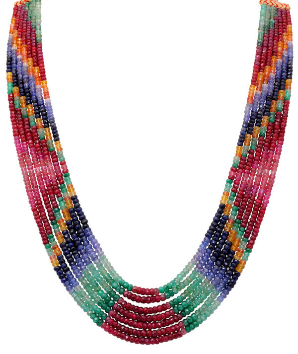 Ruby Emerald Sapphire 7 Rows Faceted Bead Necklace NP-1479