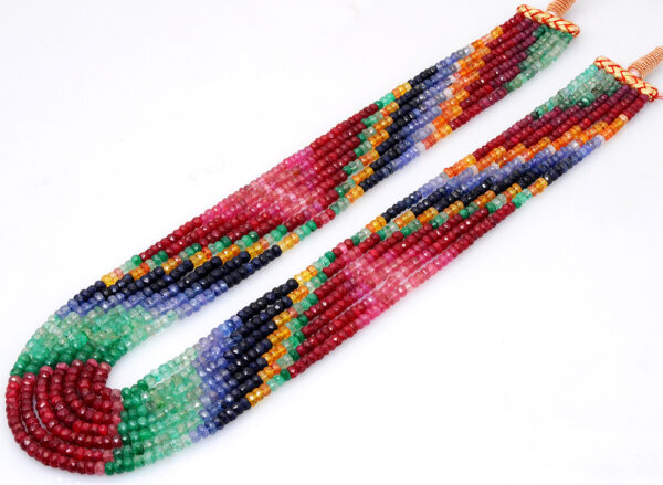 Ruby Emerald Sapphire 7 Rows Faceted Bead Necklace NP-1479