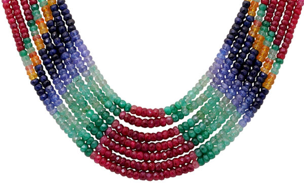 Ruby Emerald Sapphire 7 Rows Faceted Bead Necklace NP-1479