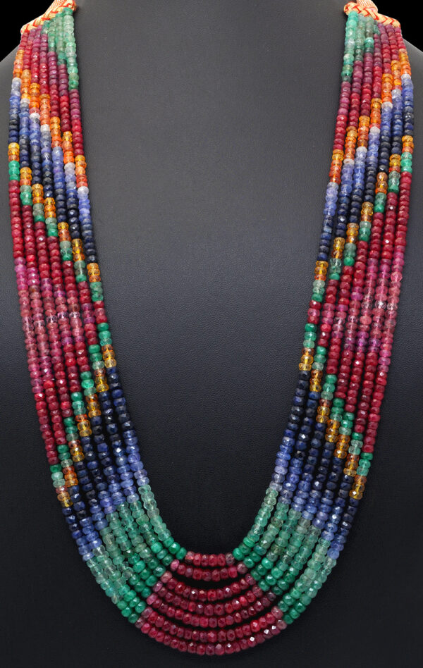 Ruby Emerald Sapphire 7 Rows Faceted Bead Necklace NP-1479