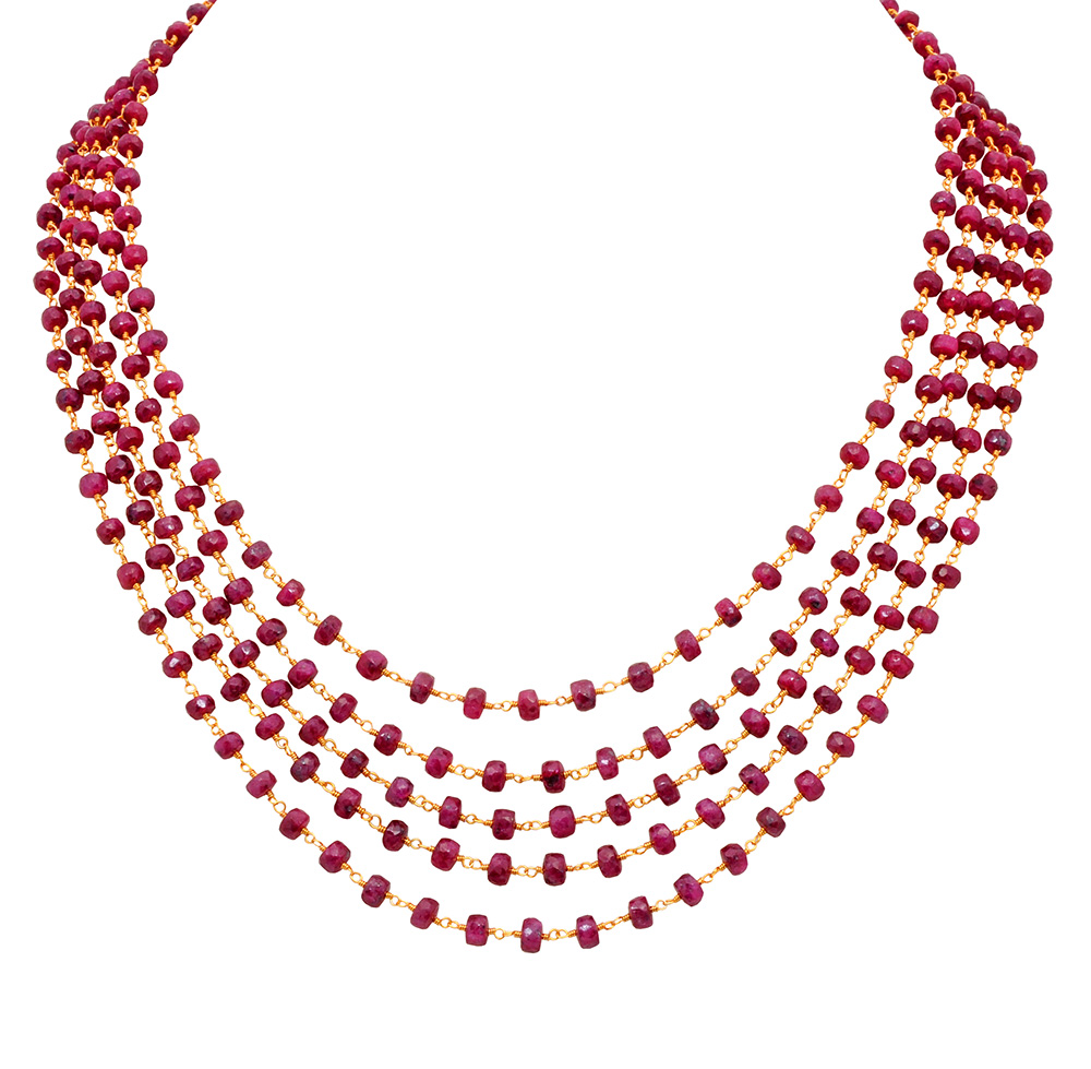 5 Rows Of Ruby Gemstone Faceted Bead Necklace NP-1480